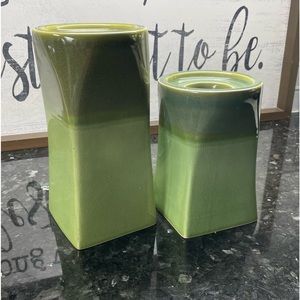 Vintage Party Lite Votive Candle Holders (2) Pcs Moss Green Ombré Colors